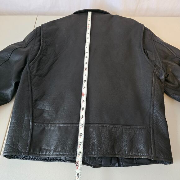 Prime Parts Leather Belted Motorcycle Jacket Men's 42 Black Biker Bomber USA VTG - Picture 11 of 16